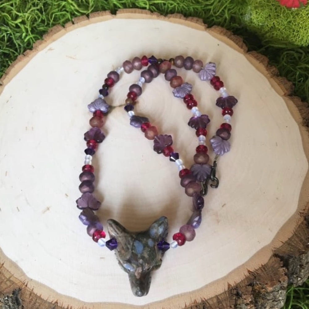Hand Crafted Beaded wolf necklace